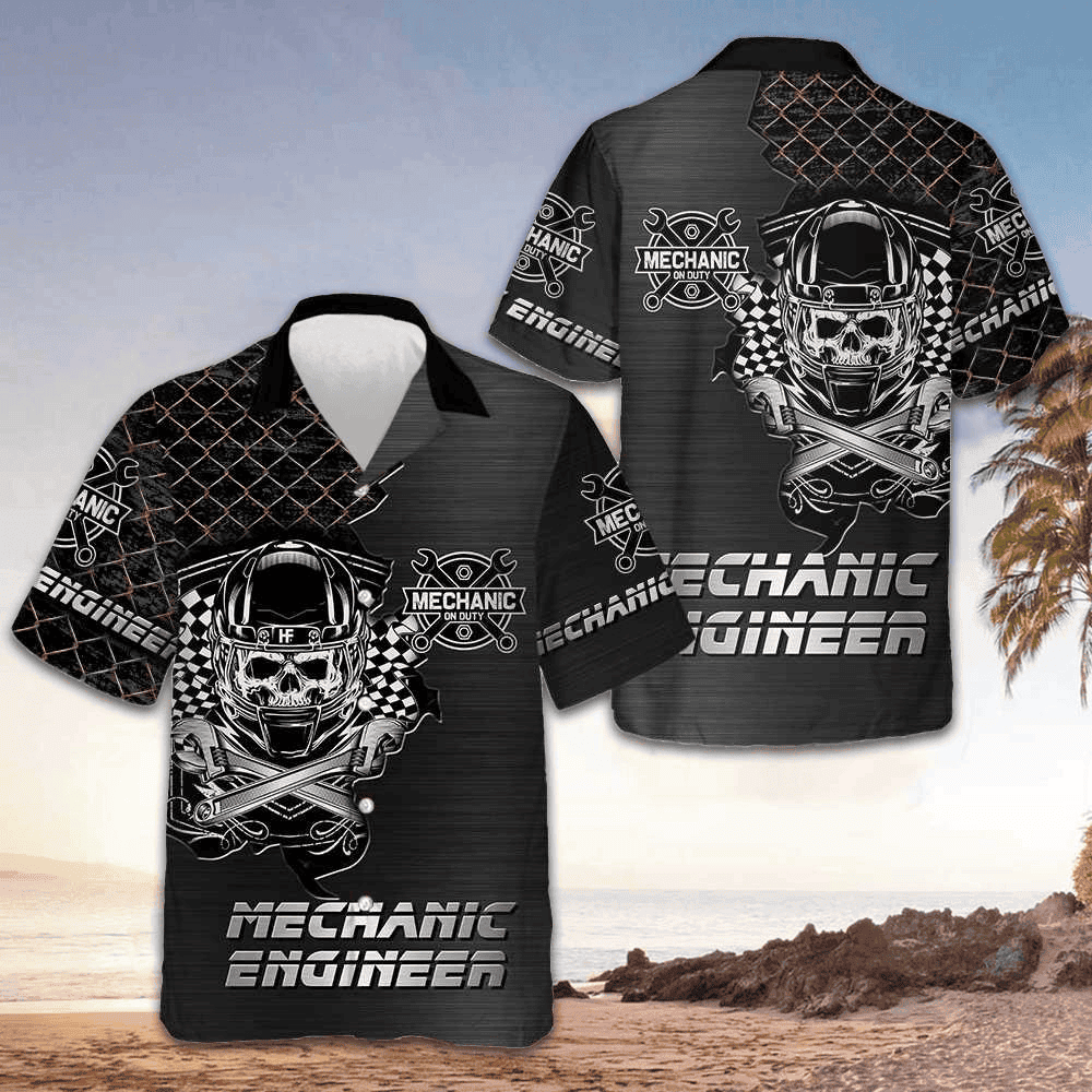 Mechanic Engineer Skull Hawaiian Shirt Men's Short Sleeve Button Up Best Gifts For Mechanics – Moonbestprint