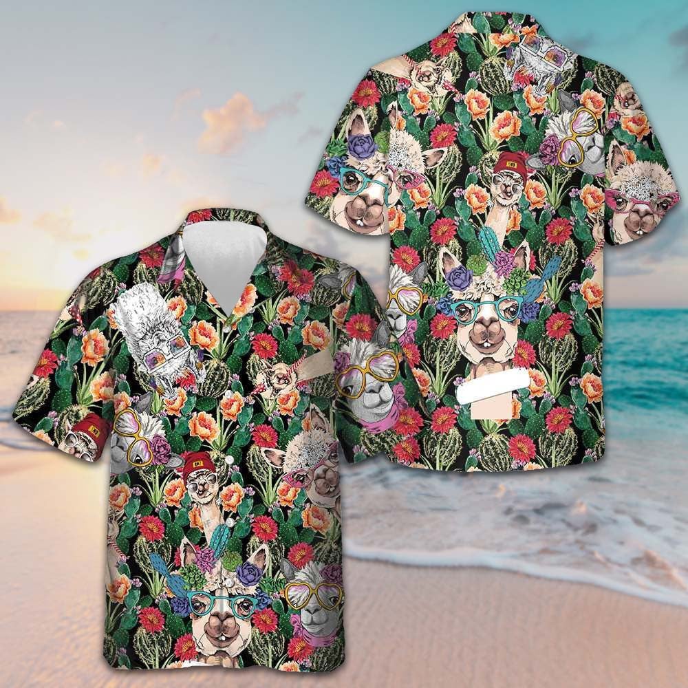 Alpaca With Cactus Hawaiian Shirt Button Down Beach Shirts Gifts For Alpaca Lovers – Moonbestprint