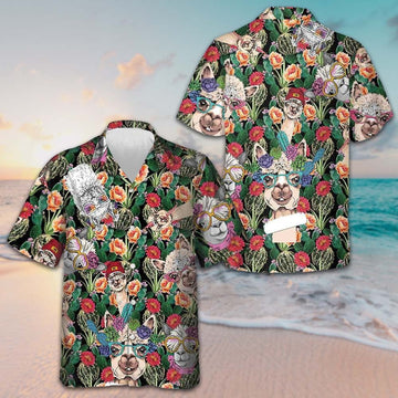 Alpaca With Cactus Hawaiian Shirt Button Down Beach Shirts Gifts For Alpaca Lovers – Moonbestprint