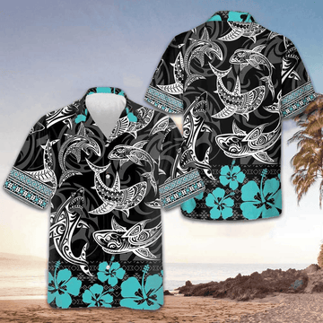 Polynesian Shark Hawaiian Shirt Men's Tropical Button Up Shirt Gifts For Boyfriend – Moonbestprint