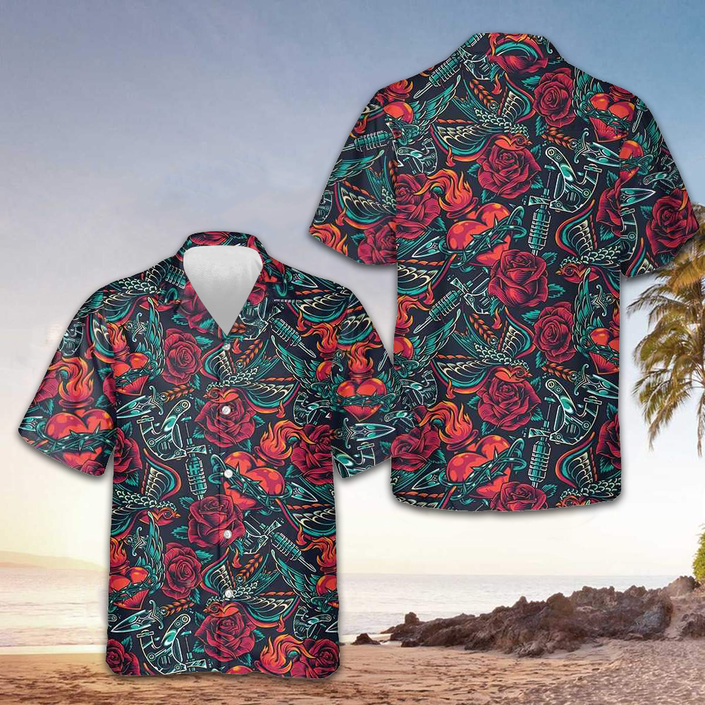 Tattoo Day Of The Dead Hawaiian Shirt Rose Button Up Shirt Day Of The Dead Gifts – Moonbestprint