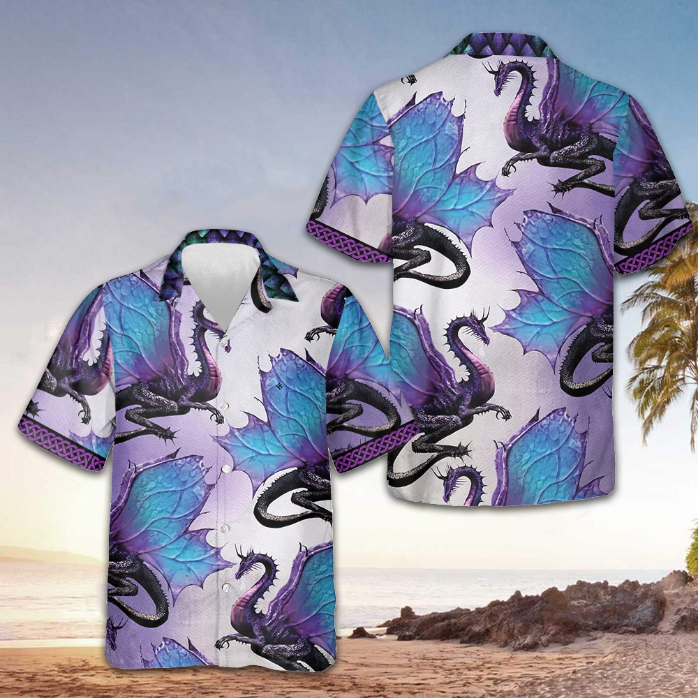 Purple Ombre Dragon Hawaiian Shirt Men's Button Up Shirts Summer Gifts For Dragon Lovers – Moonbestprint