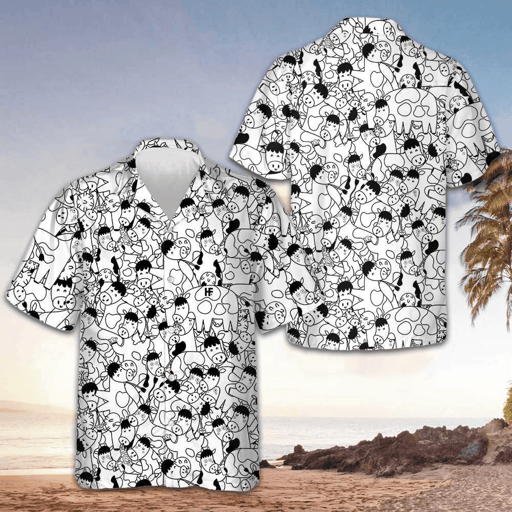 Cow Doodle Pattern Hawaiian Shirt Cow Lover Cute Button Up Shirt Gifts For Him – Moonbestprint