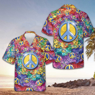 Hippie Peace Sign Hawaiian Shirt Peace Love Button Up Summer Shirts For Men – Moonbestprint