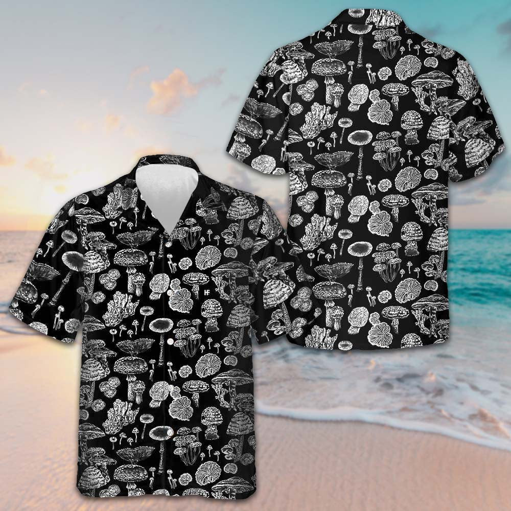 Black And White Mushroom Hawaiian Shirt Short Sleeve Button Up Men Gifts For Hubby – Moonbestprint