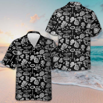 Black And White Mushroom Hawaiian Shirt Short Sleeve Button Up Men Gifts For Hubby – Moonbestprint