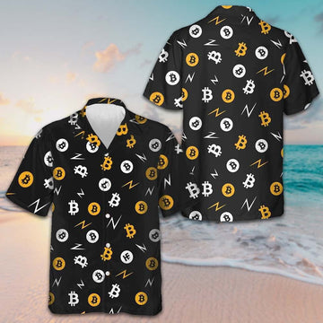 Bitcoin Seamless Pattern In Black Background Hawaiian Shirt Men's Button Down Short Sleeve – Moonbestprint