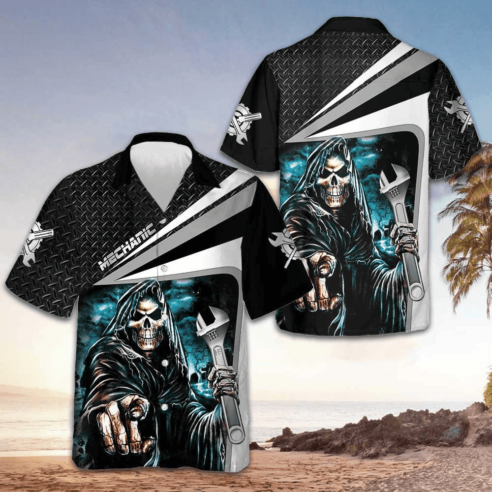 Mechanic Grim Reaper Hawaiian Shirt Cool Skull Mechanic Shirt For Men Best Gifts – Moonbestprint
