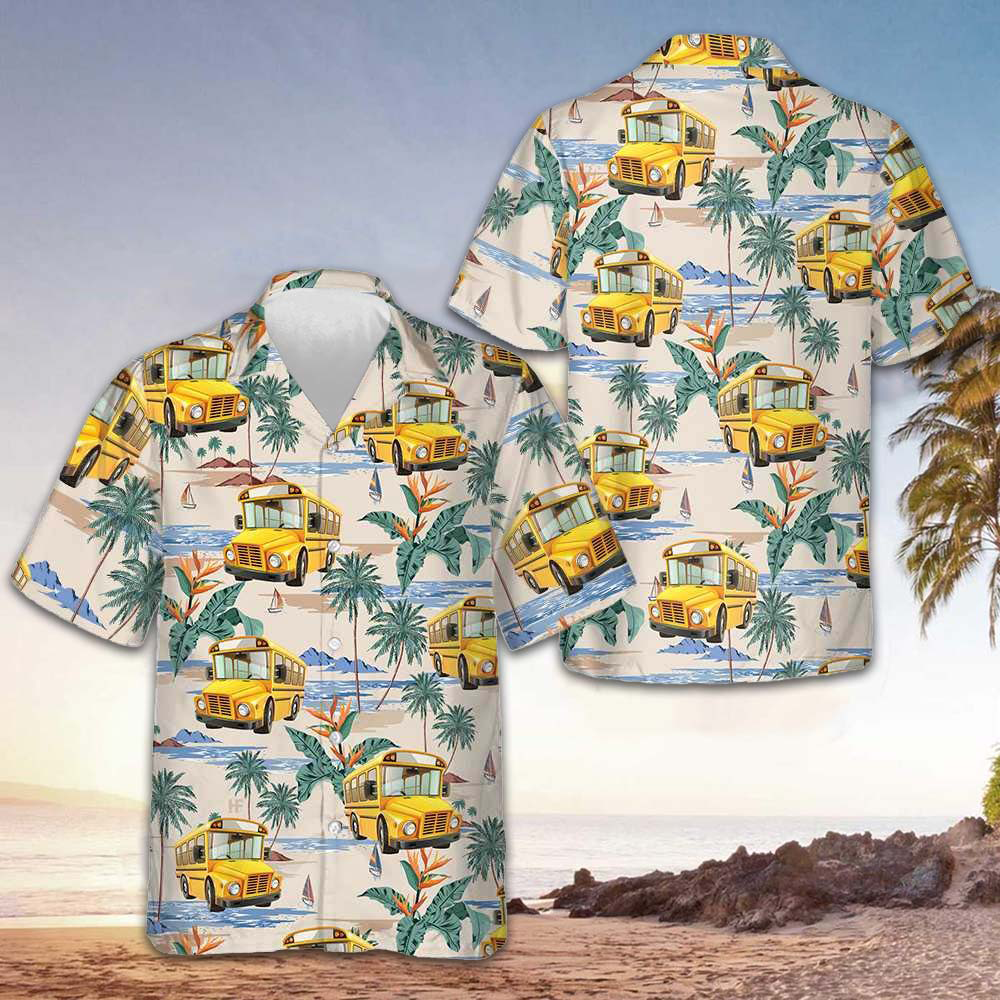 Bus Driver And Tropical Pattern Hawaiian Shirt Summer Button Up Gifts For Bus Drivers – Moonbestprint