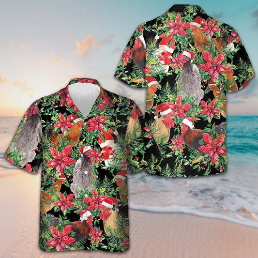 Chicken With Christmas Plants Hawaiian Shirt Beach Button Up Shirt Gifts For Chicken Lovers – Moonbestprint