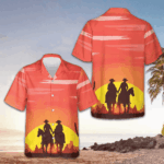 Texas Couple Cowboy Hawaiian Shirt Sunset Design Texas Cowboy Shirt Gifts For Texans – Moonbestprint