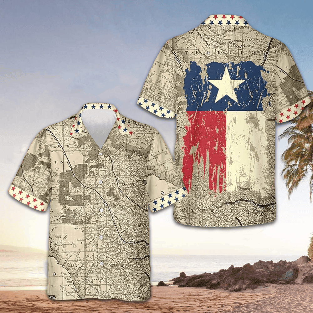 Old Map Of Texas Vintage Hawaiian Shirt Men's Button Up Shirt For Texas Lovers – Moonbestprint