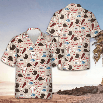 Seamless Pattern Of Baseball Equipment Hawaiian Shirt Men's Button Up Gifts For Baseball Lovers – Moonbestprint
