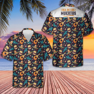 Day Of The Dead Guitar Sombrero Skull Hawaiian Shirt Day Of The Dead Shirt For Men's – Moonbestprint