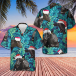 Black Cows Wear Santa Hat Hawaiian Shirt Tropical Leaves Pattern Christmas Shirt Gifts For Men – Moonbestprint