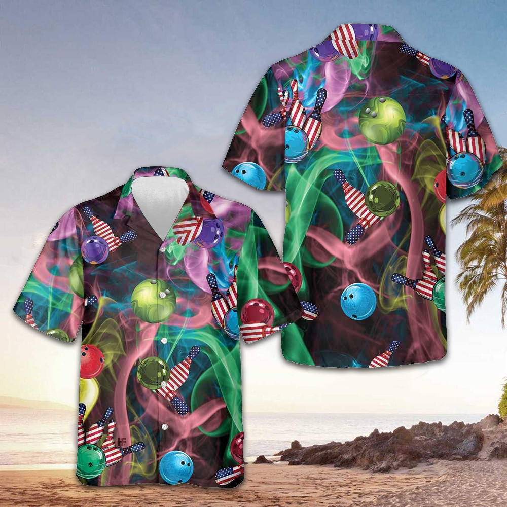 Rainbow Smoke And American Flag Bowling Hawaiian Shirt Best Bowling Shirt For Men's – Moonbestprint