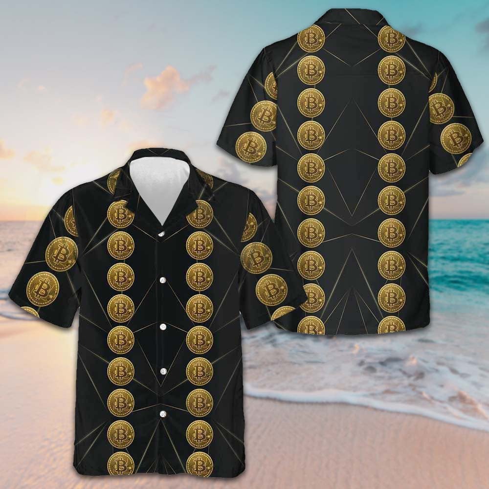 Golden Bitcoin Hawaiian Shirt Black Button Down Shirt Gift Ideas For Boyfriend – Moonbestprint