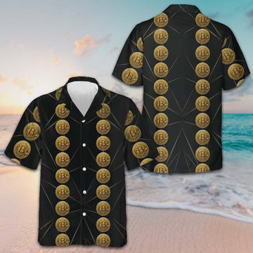 Golden Bitcoin Hawaiian Shirt Black Button Down Shirt Gift Ideas For Boyfriend – Moonbestprint