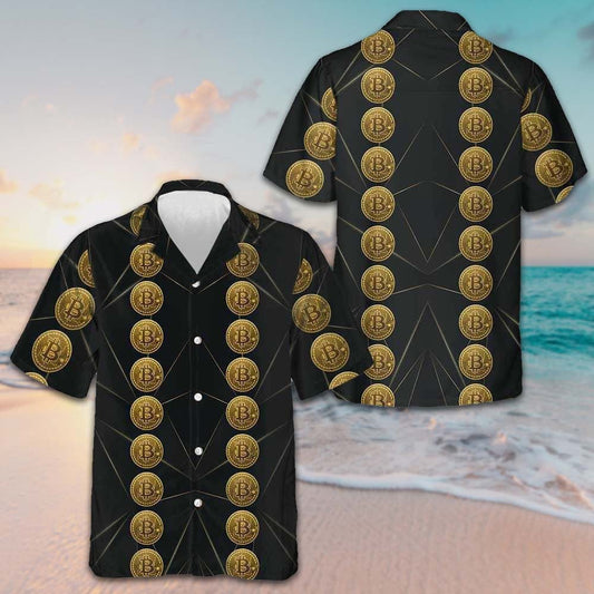 Golden Bitcoin Hawaiian Shirt Black Button Down Shirt Gift Ideas For Boyfriend – Moonbestprint