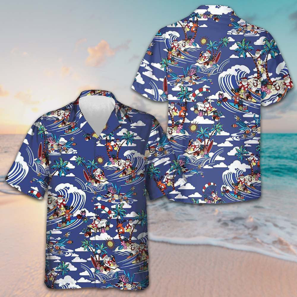 Merry Christmas Tropical Pattern Hawaiian Shirt Beach Button Up Shirts For Men – Moonbestprint