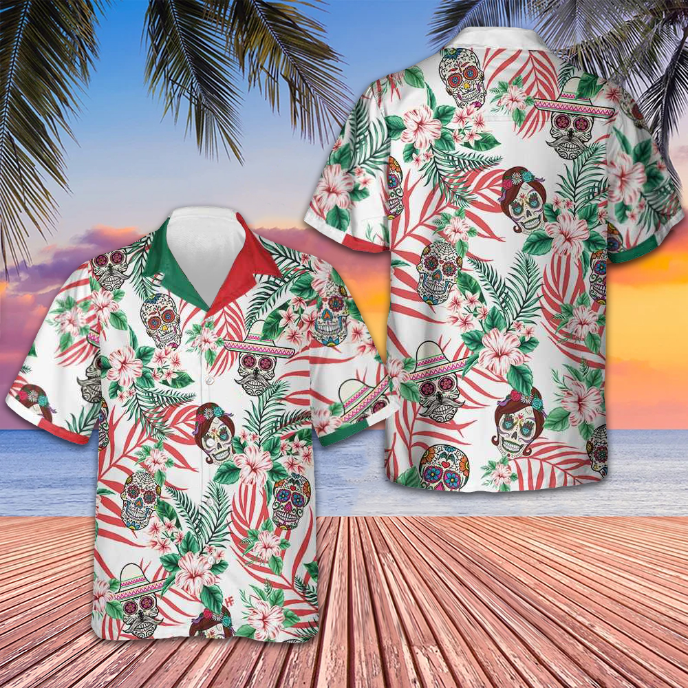 Mexico Floral Pattern Sugar Skull Hawaiian Shirt Day Of The Dead Shirt Gifts For Him – Moonbestprint