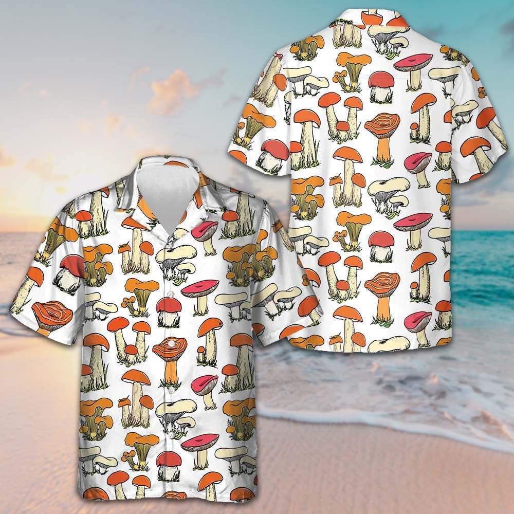 Hand Drawn Wild Mushrooms Hawaiian Shirt Summer Button Up Shirts Men's – Moonbestprint
