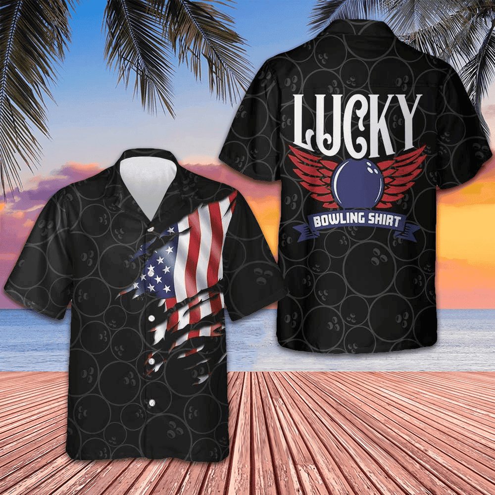 Black Bowling USA Flag Pattern Hawaiian Shirt Lucky Bowling Shirt Clothing Gifts For Bowlers – Moonbestprint