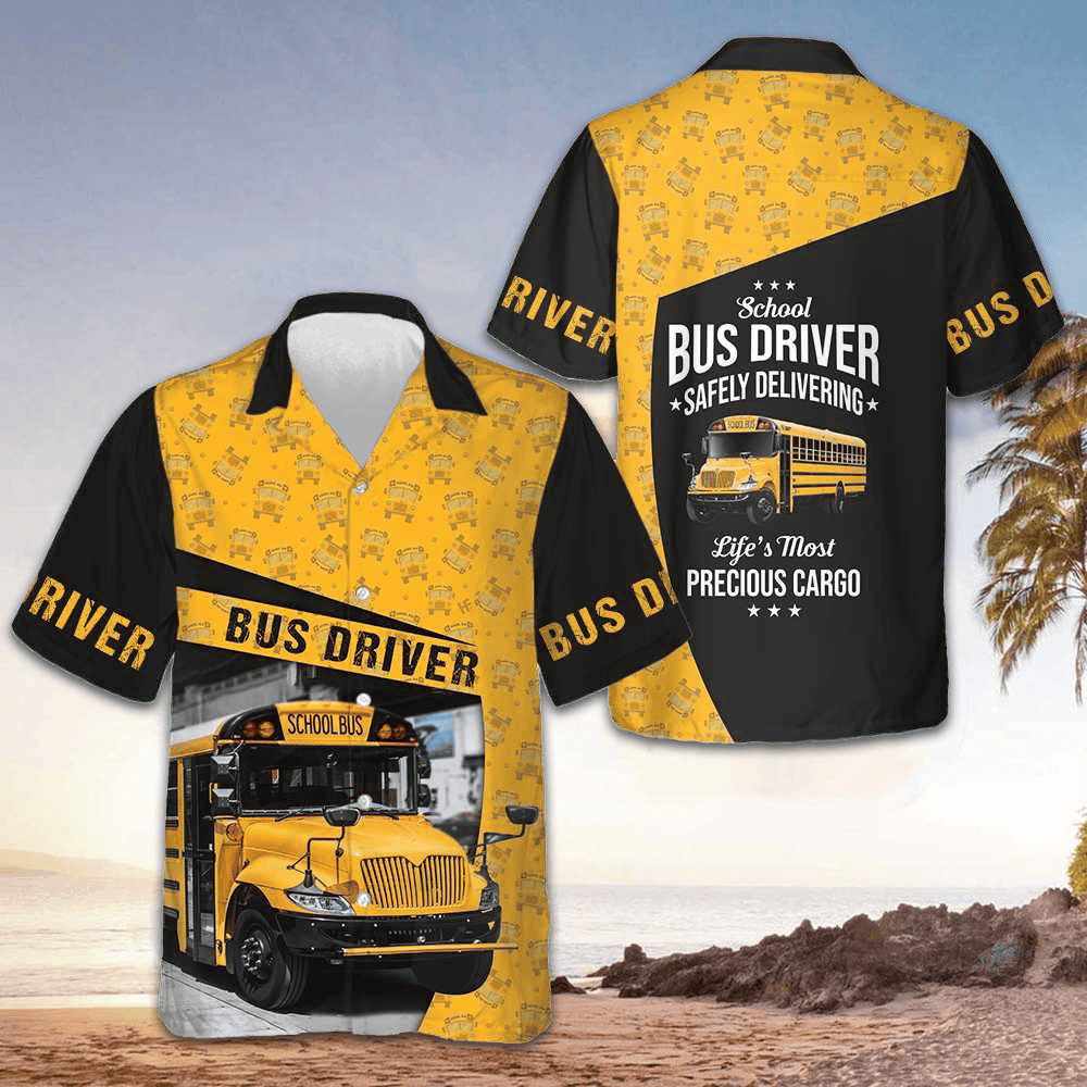 School Bus Driver Safely Delivering Hawaiian Shirt Black And Yellow Bus Driver Shirt For Men – Moonbestprint
