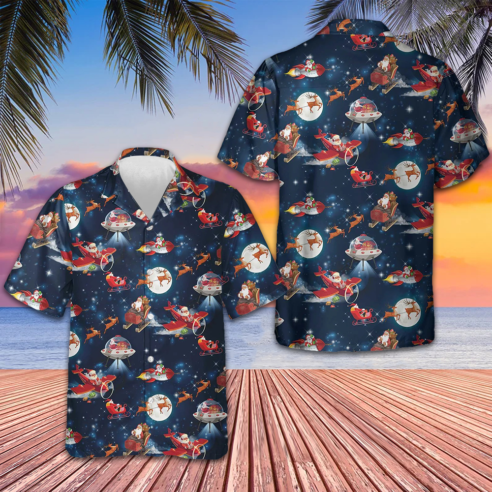 Christmas In Space Hawaiian Shirt Santa Claus And Reindeer Pattern Shirt Gifts For Him – Moonbestprint