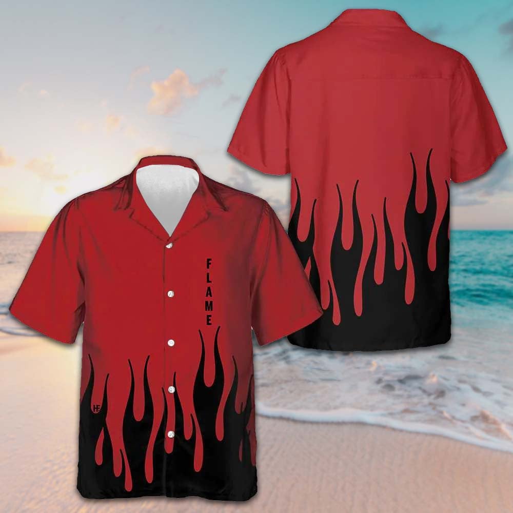 Black Flame Red Hawaiian Shirt Men's Short Sleeve Button Up Gifts For Stepson – Moonbestprint