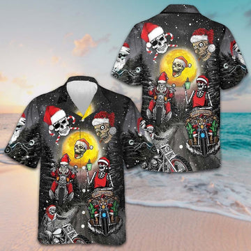 Santa Skeleton Merry Christmas Hawaiian Shirt Santa Riding Motorcycle Xmas Shirt Gifts For Men – Moonbestprint