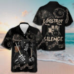 Drum I Destroy Silence Hawaiian Shirt Drum Playing Skull Shirt Best Gift For Drummers – Moonbestprint