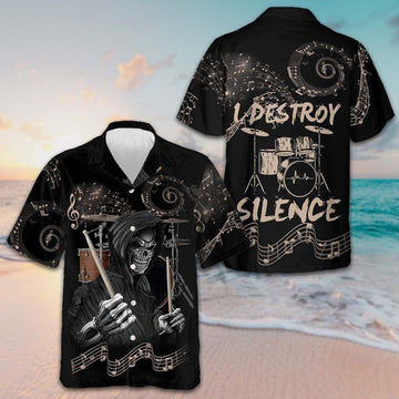Drum I Destroy Silence Hawaiian Shirt Drum Playing Skull Shirt Best Gift For Drummers – Moonbestprint