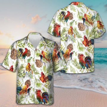 Chicken With Tropical Plants Hawaiian Shirt Chicken Lovers Button Up Vacation Shirts Men's – Moonbestprint