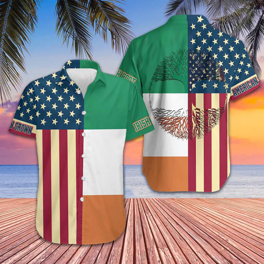 American Grown With Irish Root Hawaiian Shirt Patriotic Button Up Shirt Gifts For Irish – Moonbestprint