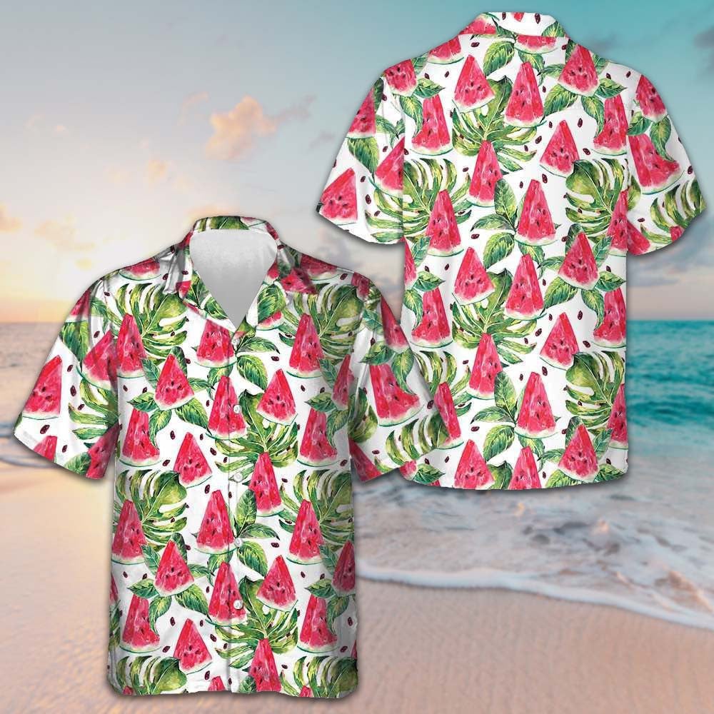 Watermelon And Tropical Leaves Hawaiian Shirt Beach Button Up Shirts Men's Present For Husband – Moonbestprint