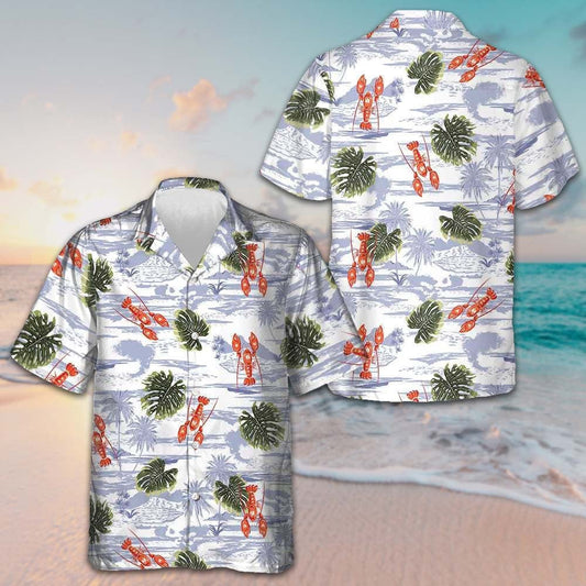 Tropical Pattern And Lobster Hawaiian Shirt Button Down Beach Shirts Gifts For Lobster Lovers – Moonbestprint