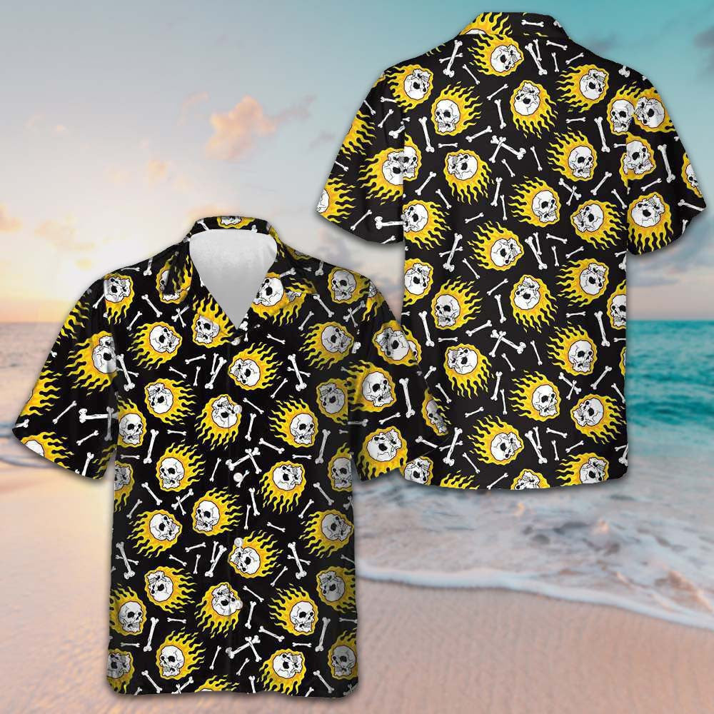 Flaming Skull Pattern Hawaiian Shirt Men's Beach Button Up Shirts Unique Gifts For Husband – Moonbestprint