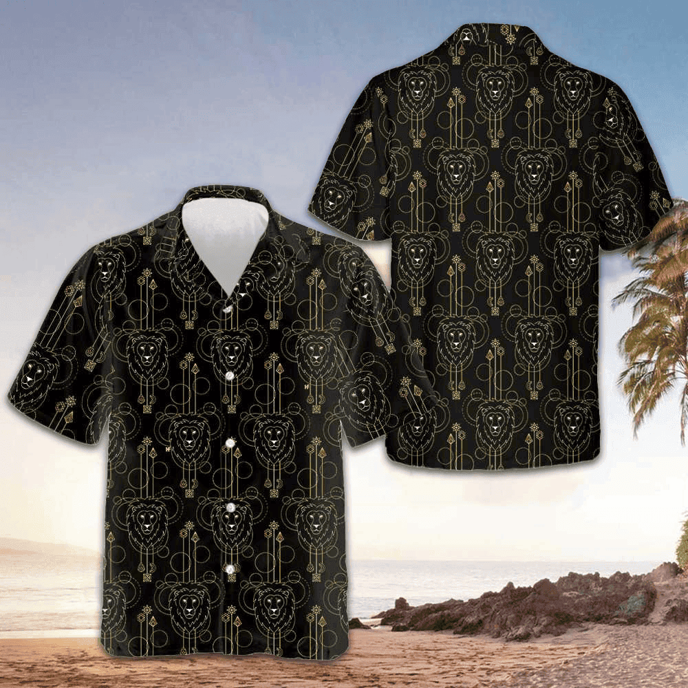 Geometric Lion Seamless Pattern Hawaiian Shirt Button Up Beach Shirts Men Best Gifts – Moonbestprint