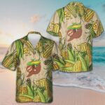 Sloth And Corn Hawaiian Shirt Beach Short Sleeve Button Up Shirt Gifts For Boyfriend – Moonbestprint