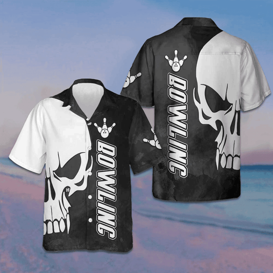 Skull Bowling Hawaiian Shirt Black And White Bowling Shirt Best Gifts For Bowlers – Moonbestprint