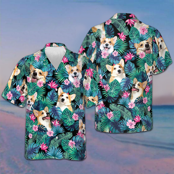 Tropical Corgi Dog Hawaiian Shirt Button Up Beach Shirts Men's Gifts For Corgi Owners – Moonbestprint