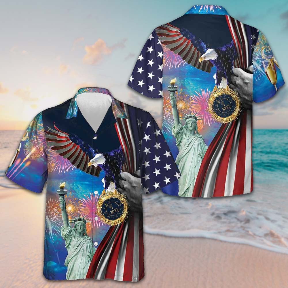 Happy New Year America Hawaiian Shirt Patriotic Button Up Shirt Gifts For Hubby – Moonbestprint