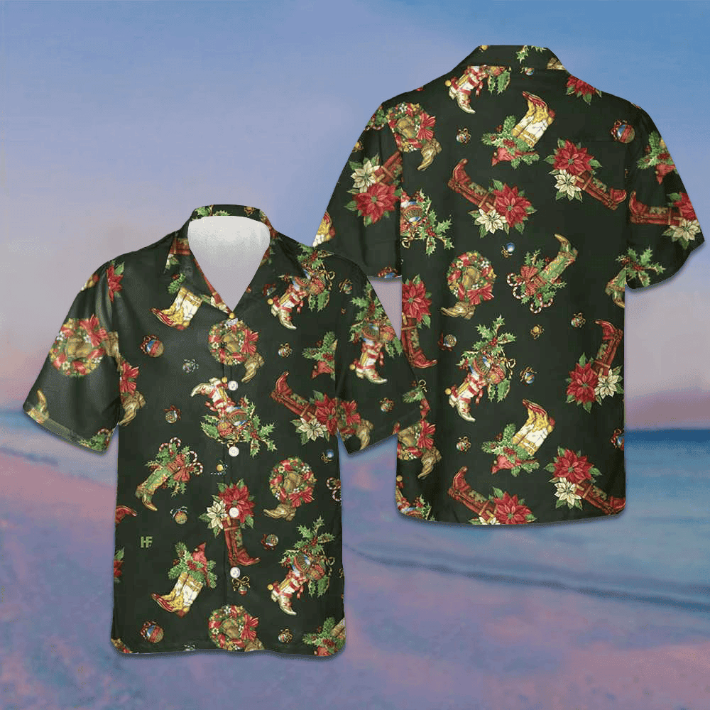 Christmas Cowboy Boots Hawaiian Shirt Short Sleeve Button Up Gifts For Christmas Day – Moonbestprint