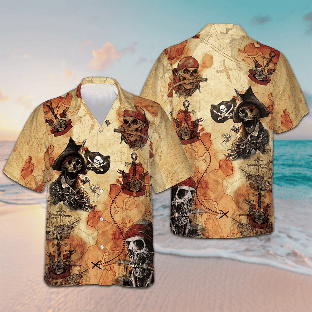 Pirate Skull Treasure Hunt Hawaiian Shirt Beach Button Up Shirt Best Friend Presents – Moonbestprint