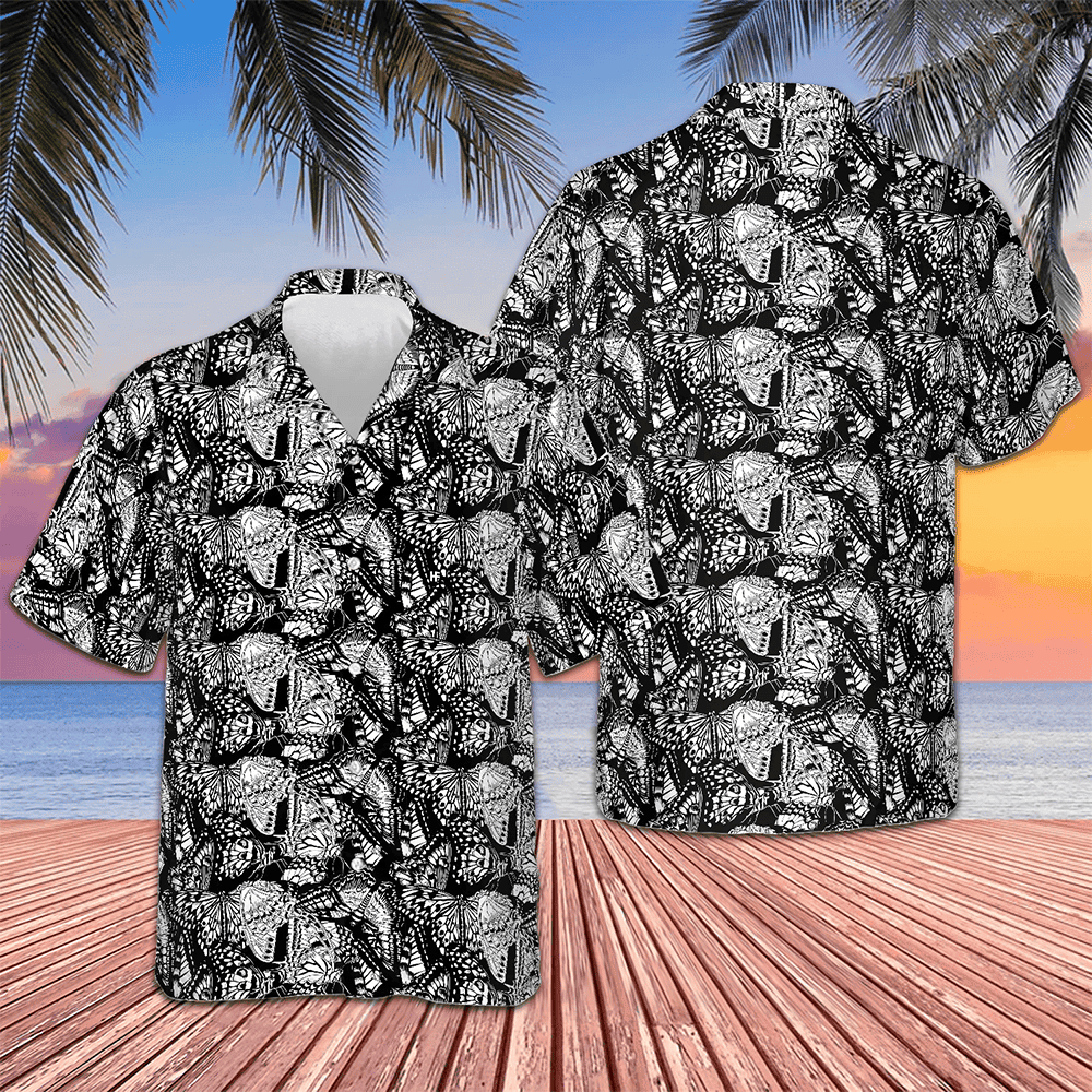 Black And White Butterfly Hawaiian Shirt Men's Vacation Button Up Shirts Gifts For Son – Moonbestprint