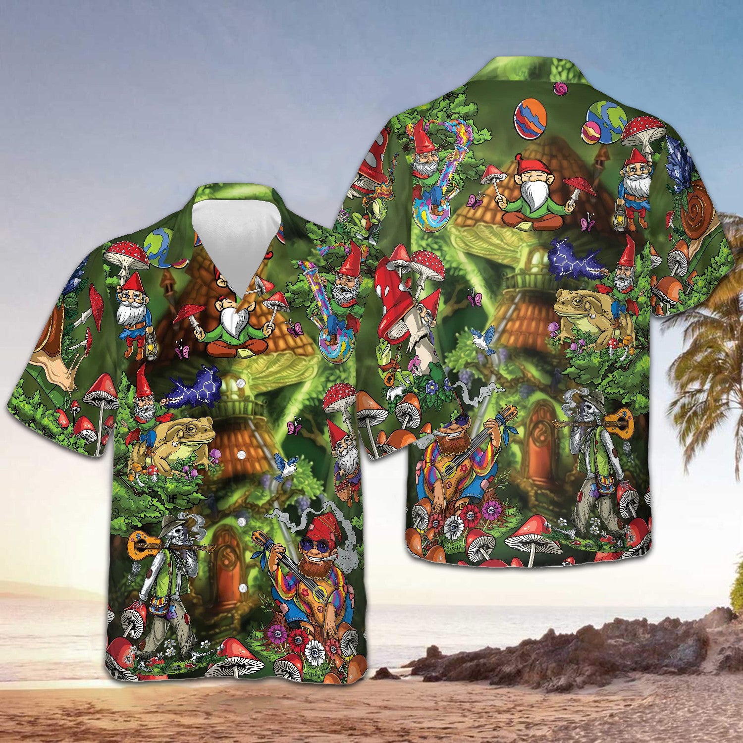 Gnome Hippie Hawaiian Shirt Short Sleeve Button Down Beach Shirts Best Gift For Boyfriend – Moonbestprint