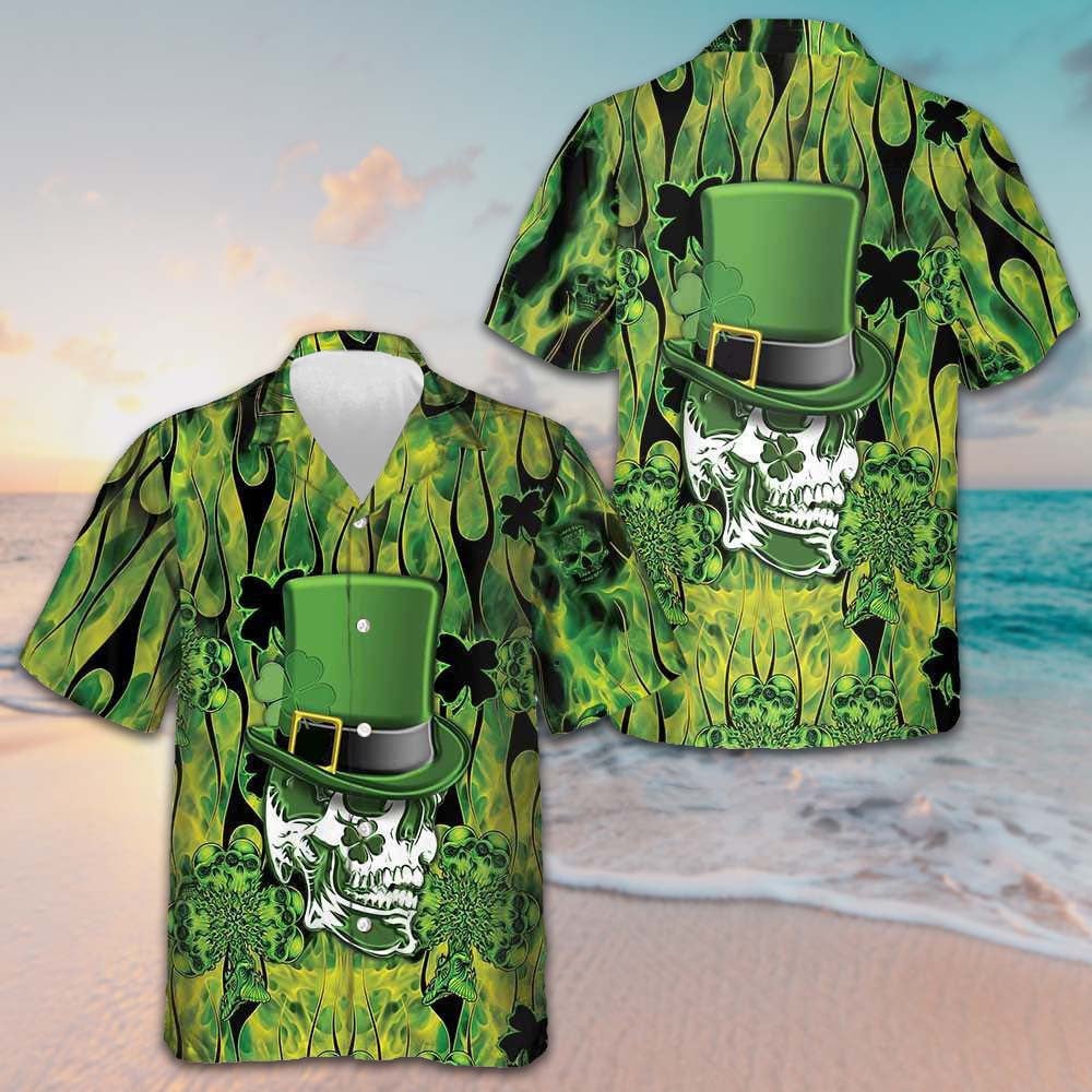 Irish Skull Saint Patricks Day Hawaiian Shirt Short Sleeve Button Up Gifts For Husband – Moonbestprint