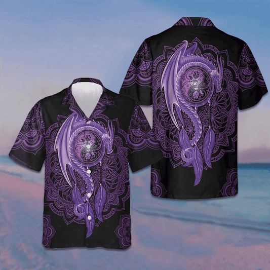 Neon Purple Dragon Mandala Hawaiian Shirt Beach Button Down Shirt Men Gifts For Hubby – Moonbestprint