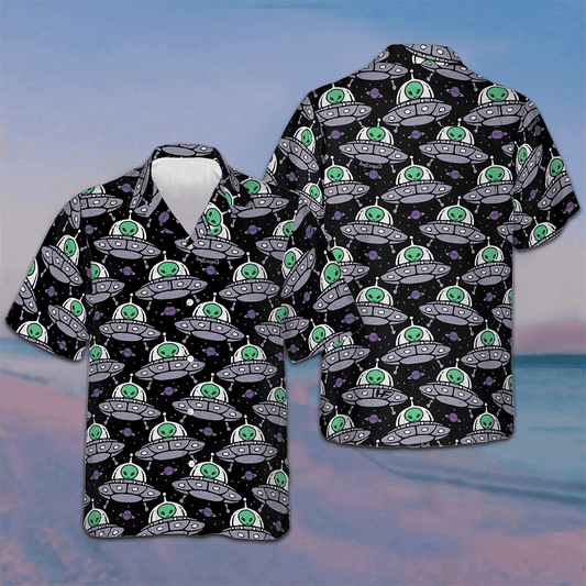 Retro Alien On Space Ship Hawaiian Shirt Men's Short Sleeve Button Down Beach Shirts Gift – Moonbestprint